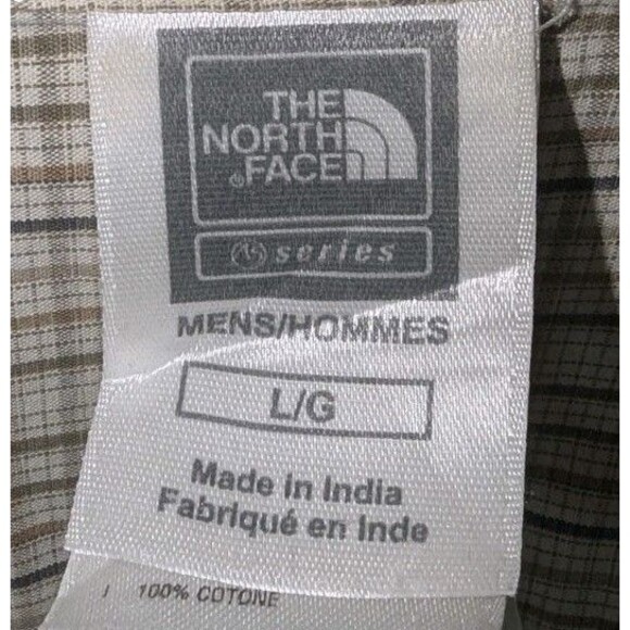 The North Face Tan Brown Plaid Button Front Short Sleeve Shirt - Men's Size L - Picture 5 of 7
